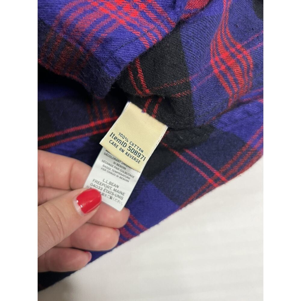 L.L.Bean Scotch Plaid Flannel Shirt Purple Red Size XSP Petite Outdoors Hiking - Picture 4 of 12